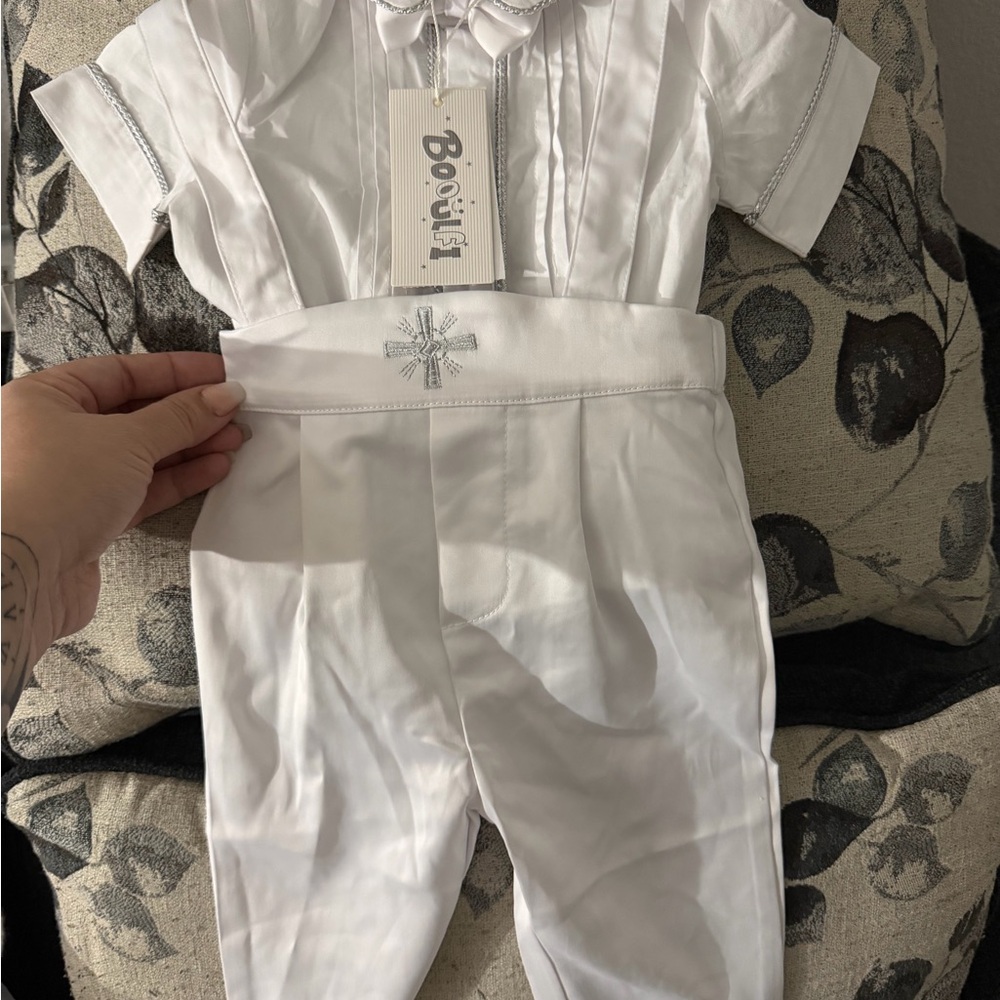 White Baby Outfit with Bow Tie